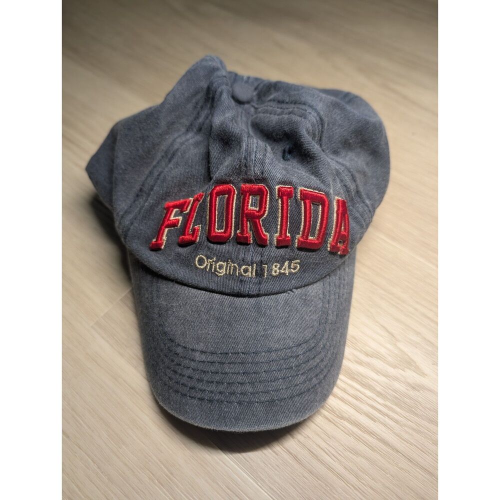 Robin Ruth Florida 1845 Hat Gray Distressed Red Embroidery Adjustable Cap
